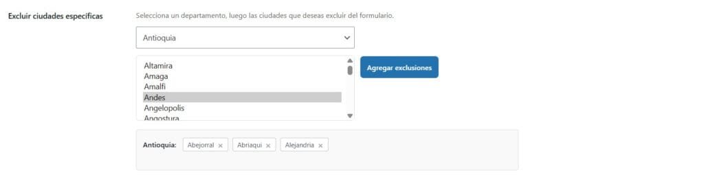 Exclusión de estados y ciudades en modal cod form